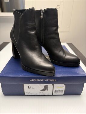 Adrienne Vittadini Black Block Heel Ankle Booties